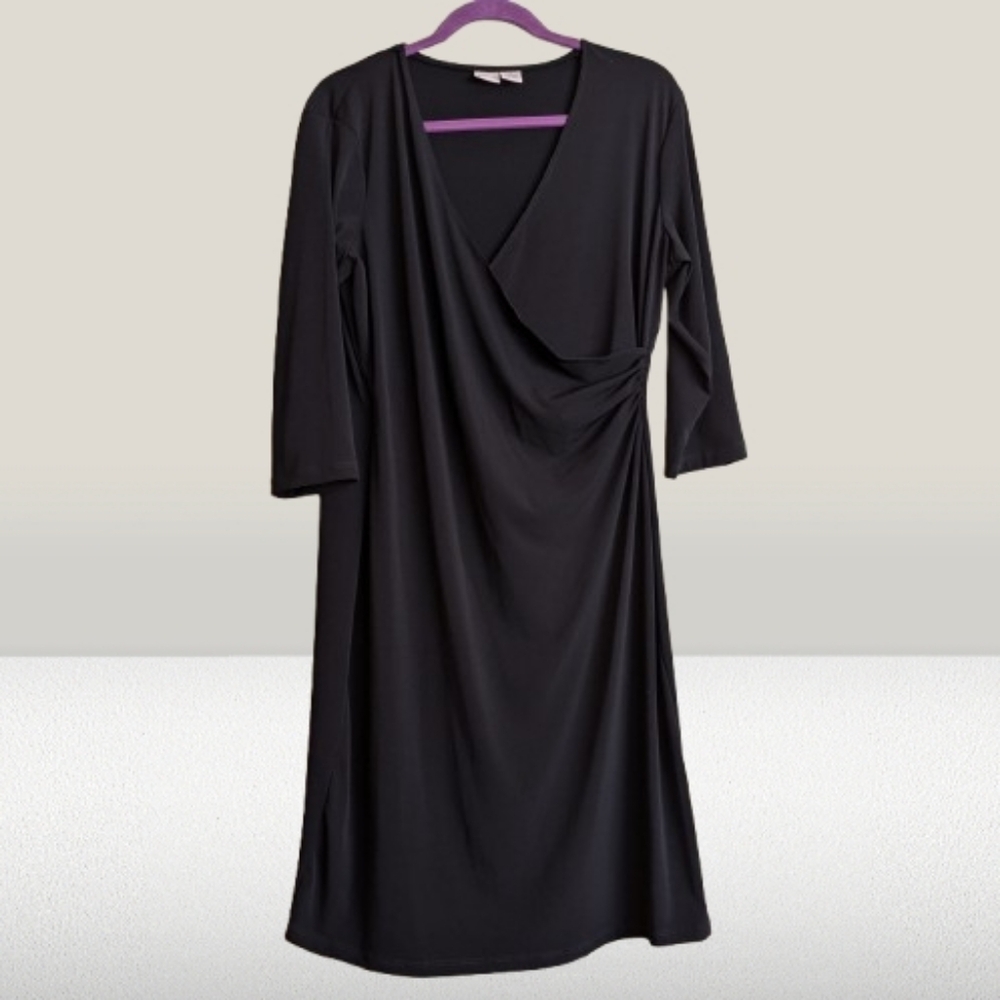 Merona Y2K Faux Wrap Dress Dark Black Slinky Stretchy Size XL